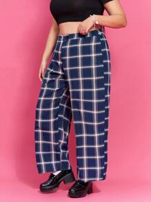 SHEIN EZwear 女裝加大尺寸格紋設計顯瘦長褲 - 彩色 - 查看 5