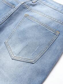 Tween Boy Blue Ripped Straight Leg Jeans - Medium Wash - View 3