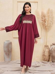 Al Najma Patchwork Woven Tape Batwing Sleeve Arabian Dress