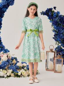 Cô gái In hoa Paisley Sọc Tay áo Với Thắt Lưng Đầm - Nhiều màu - Xem 5