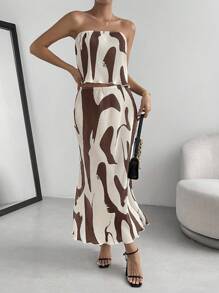 Firerie Ladies' Full Print Texture Fashionable Suit - Khaki - View 5