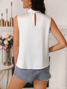 SHEIN Clasi Women's Solid Color Sleeveless Shirt With Collar - Apricot - View 2