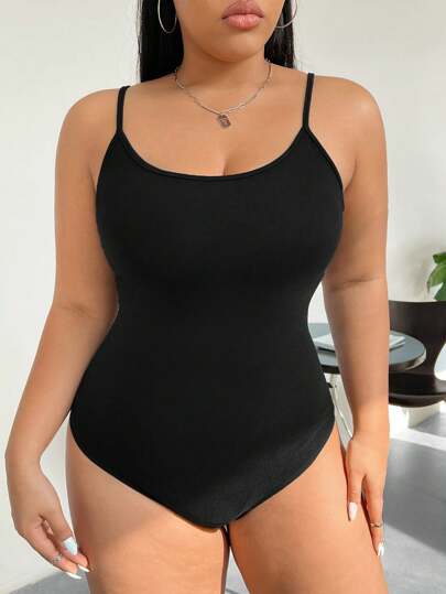 SHEIN EZwear Body Aderente Taglie Forti Da Donna Ad Alta Elasticità Con Spalline Sottili