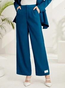 Mulvari 女士高腰斜口袋西裝褲 - 藍色 - 查看 1