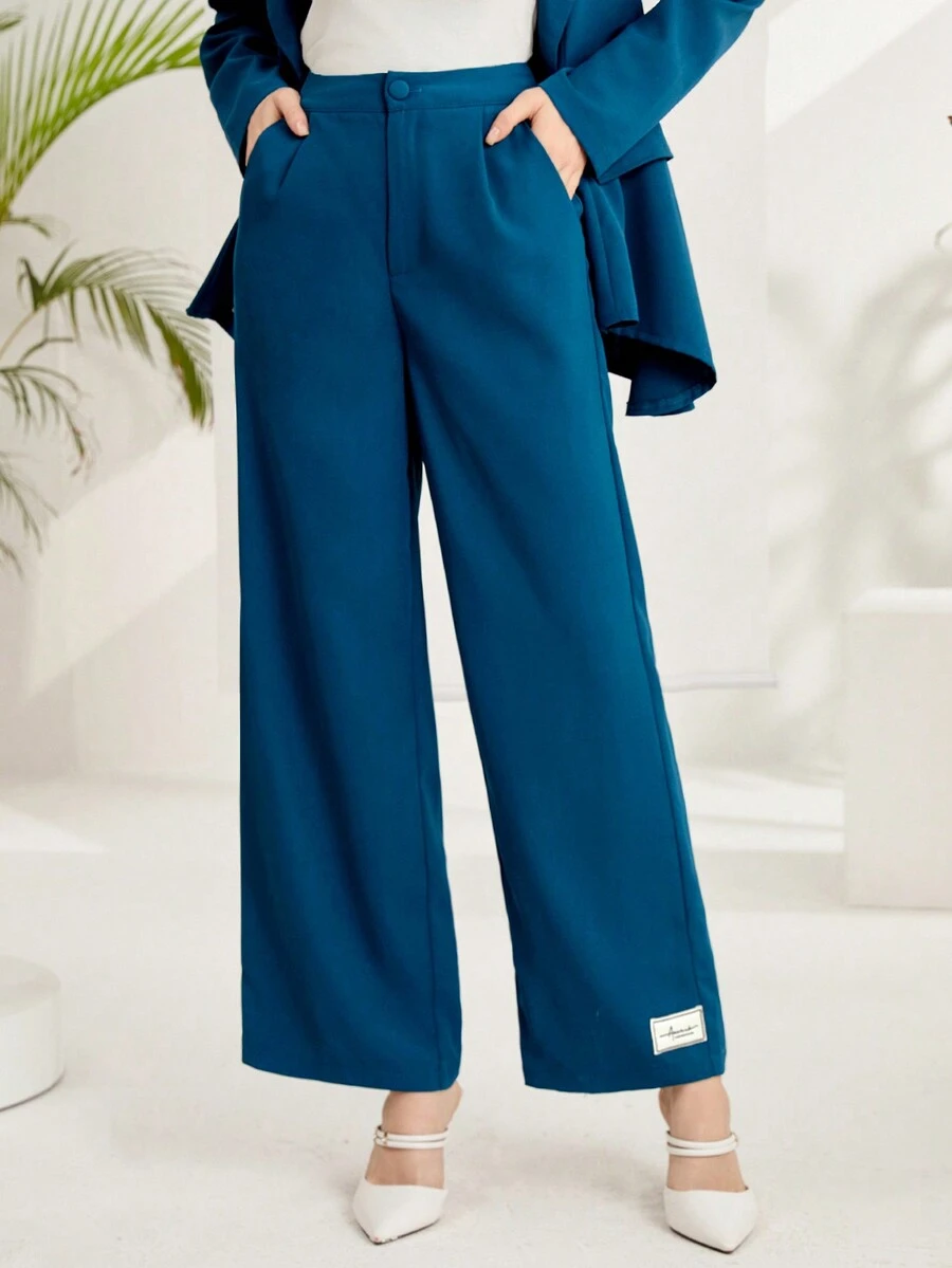 Mulvari 女士高腰斜口袋西裝褲 - 藍色 - 查看 1