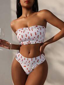 SHEIN Swim Summer Beach Women's Cherry Print Bikini Set - Multicolor - View 5