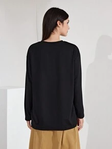 Mulvari 女士花卉和字母印花t恤 - 黑色 - 查看 2