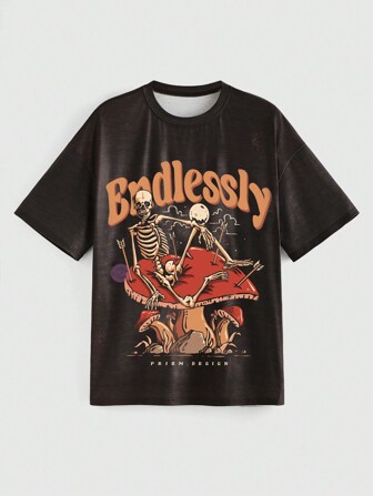 VINTAGE BY PRZIM Skull & Mushroom Digital Printed T-Shirt