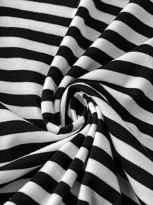 SHEIN LUNE 大尺碼女士條紋圓領休閒t恤 - 黑與白 - 查看 5