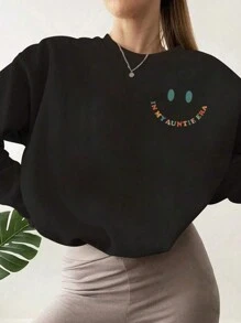 INAWLY Sudadera de cuello redondo con estampado de letras de colores "EN MI ERA DE TIA", tops de manga larga para mujer