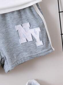 SHEIN 年輕女孩色塊字母拼接休閒兩件套裝 - 彩色 - 查看 3