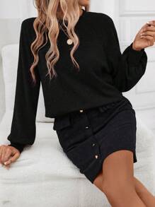 SHEIN Clasi Của phụ nữ Tay áo lồng đèn Tay Raglan Áo nỉ - màu đen - Xem 6