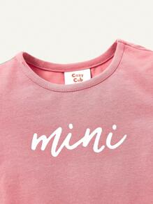 Cozy Pixies Baby Girl Snug Fit Pajama Set With Letter Printed Round Neck Short Sleeve Top And Shorts, 4pcs Matching Set - Pink - View 6