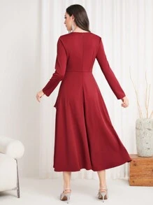 Modelyn Burgundy Red Women'S Solid Color Ruffle Trimmed Dress Long Evening Dresses