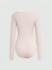 SHEIN Unity 女士方領長袖連體衣 - 粉色 - 查看 7