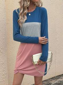 SHEIN LUNE Khối màu Tay áo dài Đầm - Nhiều màu - Xem 3