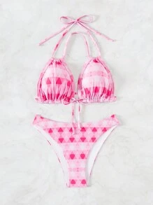 SHEIN Swim Mod Bộ Bikini hai mảnh cổ dây có dây buộc dành cho nữ Đi biển mùa hè - Nhiều màu - Xem 7
