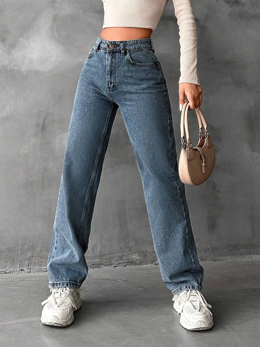 RueChic Women'S Straight Leg Jeans - Light Wash - View 1