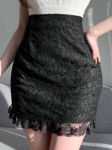 Dazy Designer Váy ren họa tiết hoa cho nữ - màu đen - Xem 6