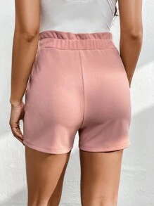 SHEIN Privé Pantalones cortos de mujer de unicolor con decoración de perlas para el Día de San Valentín - Rosa vieja - Ver 2