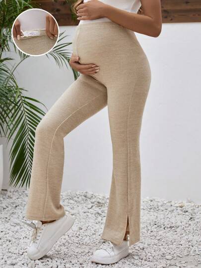 SHEIN Maternity Solid Color Adjustable Waist Split Hem Pants