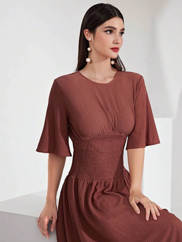 Women's Round Neckline Shirred Panel Dress