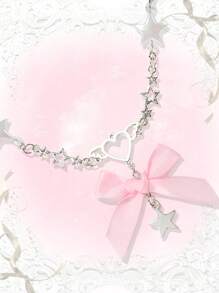 ROMWE Kawaii 1 件可爱风格星星和蝴蝶结吊坠项链情人节