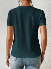 SHEIN Frenchy 素色網眼刺繡T恤 - 橄欖綠 - 查看 2