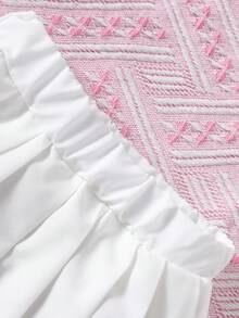SHEIN Conjunto de niña bebé decorado con flores 3D que incluye camiseta sin mangas y falda plisada - Rosa - Ver 6