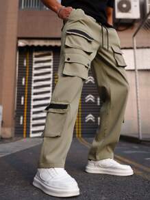 Manfinity EMRG Men's Loose Fit Multi-Pocket Casual Cargo Pants - Mint Green - View 4