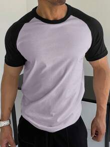 RueChic Camiseta De Manga Corta Con Bloques De Color Y Mangas Raglán Para Hombre - Púrpura malva - Ver 1