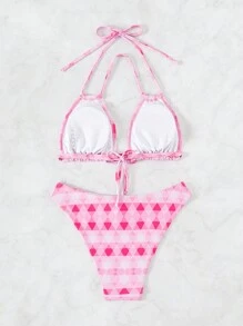 SHEIN Swim Mod Bộ Bikini hai mảnh cổ dây có dây buộc dành cho nữ Đi biển mùa hè - Nhiều màu - Xem 4