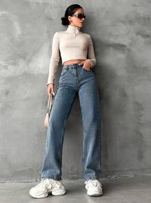 RueChic Women'S Straight Leg Jeans - Light Wash - View 4
