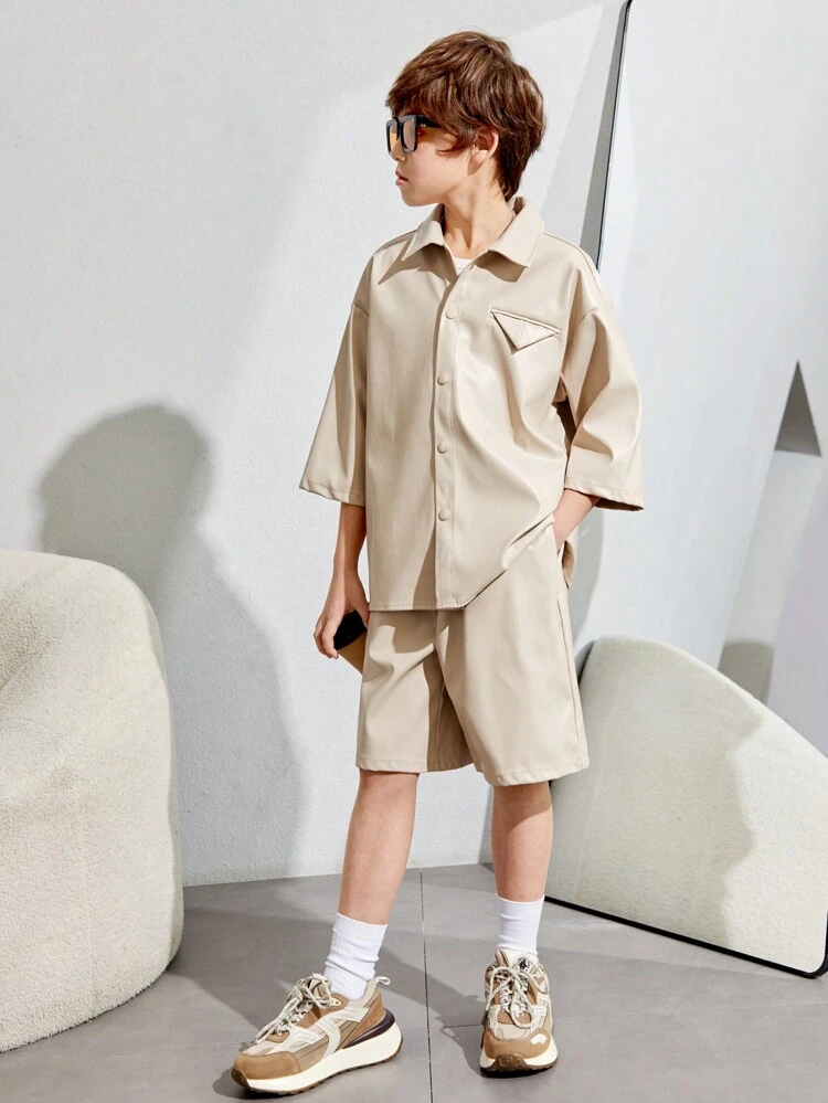 Tween Boy Casual Loose Fit Short Sleeve Polo Shirt And Shorts Set