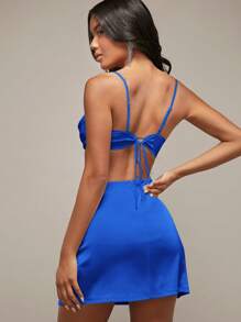 SHEIN BAE Ladies Solid Color Cami Cut-Out Waist Dress - Royal Blue - View 2