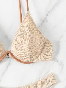 SHEIN Swim Women's Shirred Bikini Set Summer Beach - Khaki - View 5