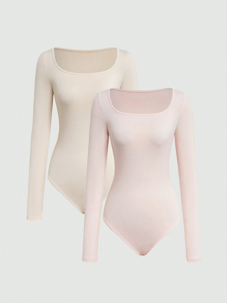 Lunelith SHEIN Lunessa Women's Square Neck Long Sleeve Bodysuit Fall Cloth For Women