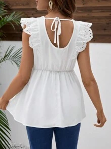 SHEIN Maternity Solid Color Eyelet Embroidery Patchwork Breastfeeding Nursing Shirt - White - View 2