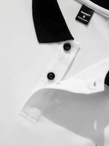 Manfinity Hypemode Men's Short Sleeve Polo Shirt With Color Block And Letter Printing All White Urban Casual Boyfriend Gift