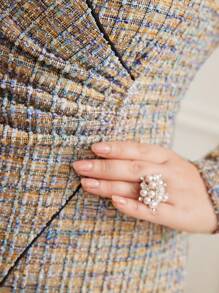 Modelyn Plus Size Women's Slim Fit V-Neck Long Sleeve Dress - Multicolor - View 5