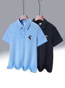 2入組兒童標準尺碼男童休閒寬鬆針織圖案短袖polo衫,帶領子 - 彩色 - 查看 1