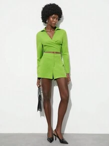 BizChic Conjunto Casual De Dos Piezas De Color Sólido Para Mujeres - Verde - Ver 8