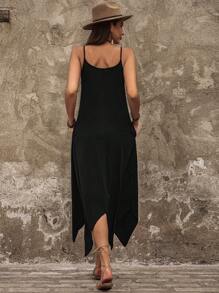 Breezaya Women'S Asymmetrical Hem Spaghetti Strap Dress - Black - View 2
