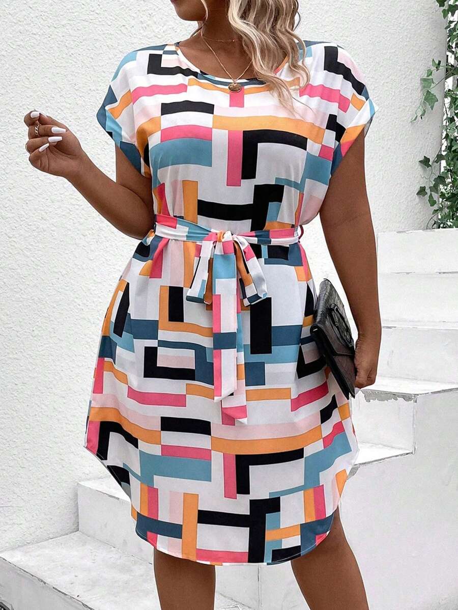 Breezaya Váy in hình học Boho cỡ lớn dành cho nữ có viền cong, dành cho mùa hè - màu đen - Xem 1