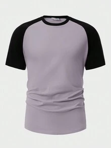 RueChic Camiseta De Manga Corta Con Bloques De Color Y Mangas Raglán Para Hombre - Púrpura malva - Ver 3
