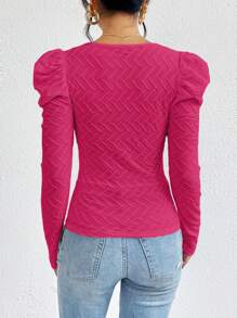 SHEIN Privé 女士純色羊肩袖t恤 - 玫紅色 - 查看 2