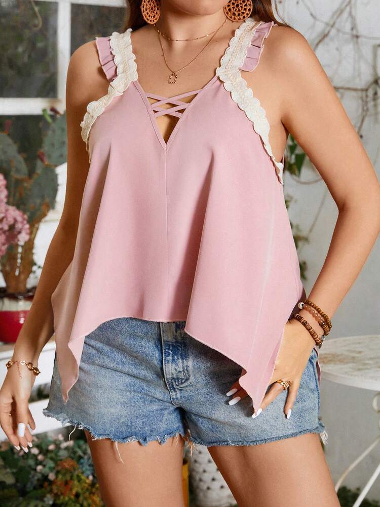 Plus Size Cross V-Neck Sleeveless Blouse