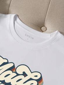 SHEIN EZwear Của phụ nữ Lá thư In Ngắn tay Áo thun - trắng - Xem 5