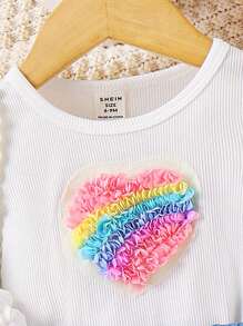 Baby Girls' Heart Pattern T-Shirt And Flare Jeans Printed Pants Set - White - View 7