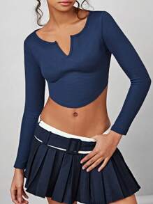 Forever 21 女款休閒純色長袖短上衣 - 綠色 - 查看 3